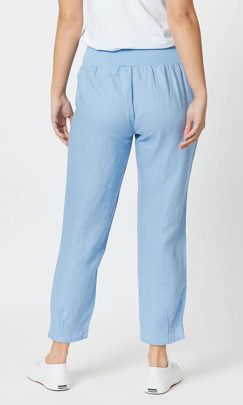 Ribbed Waist Linen Pant Denim