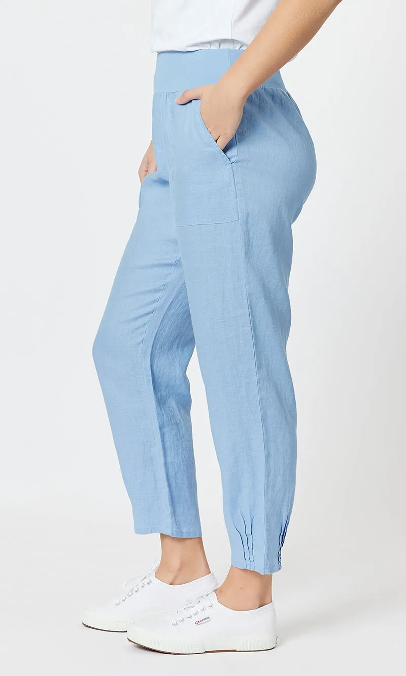 Ribbed Waist Linen Pant Denim