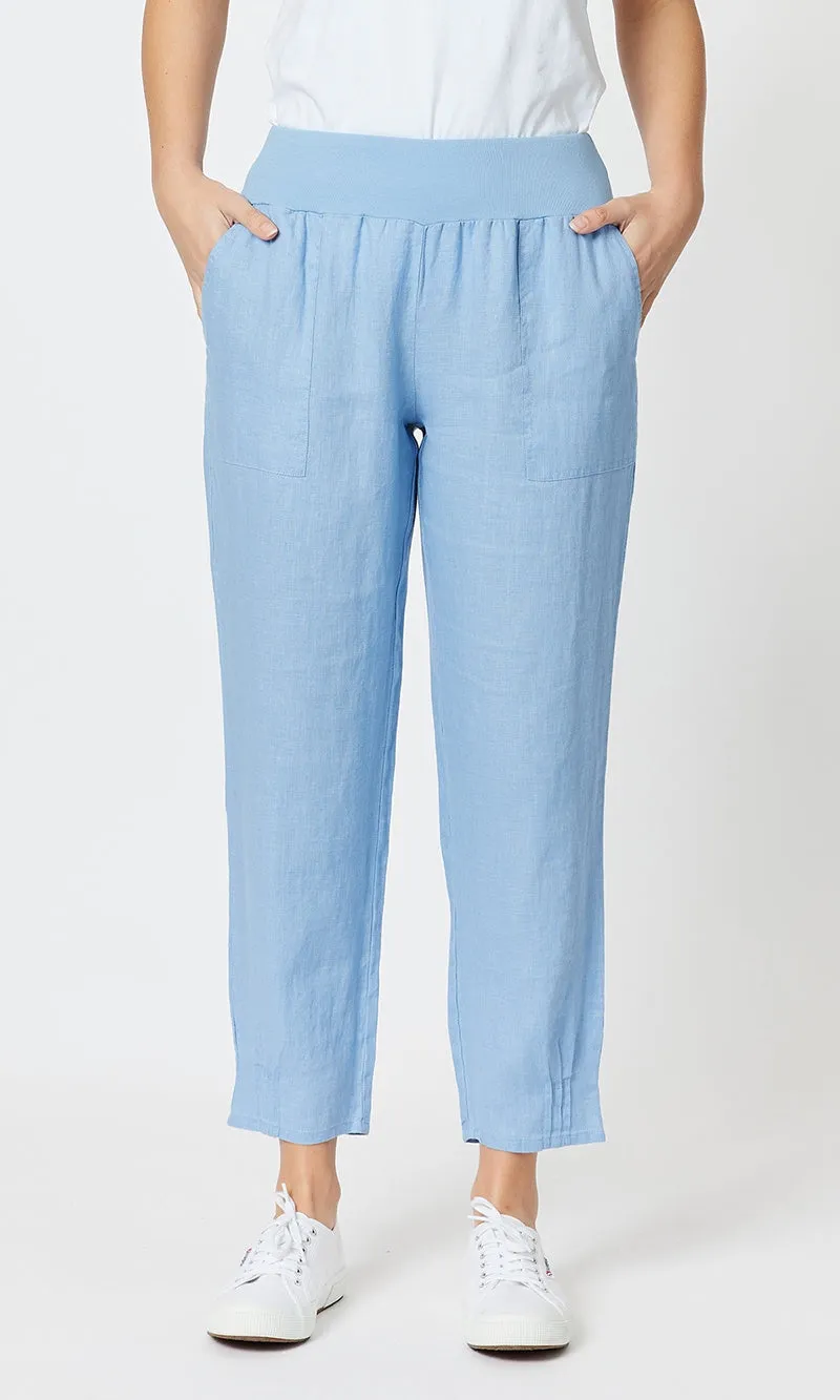 Ribbed Waist Linen Pant Denim