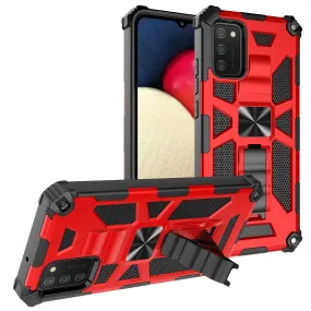 Samsung Galaxy A02s Case [Military Grade] Ring Car Mount Kickstand Hybrid Hard PC Soft TPU Shockproof Protective Case - Red