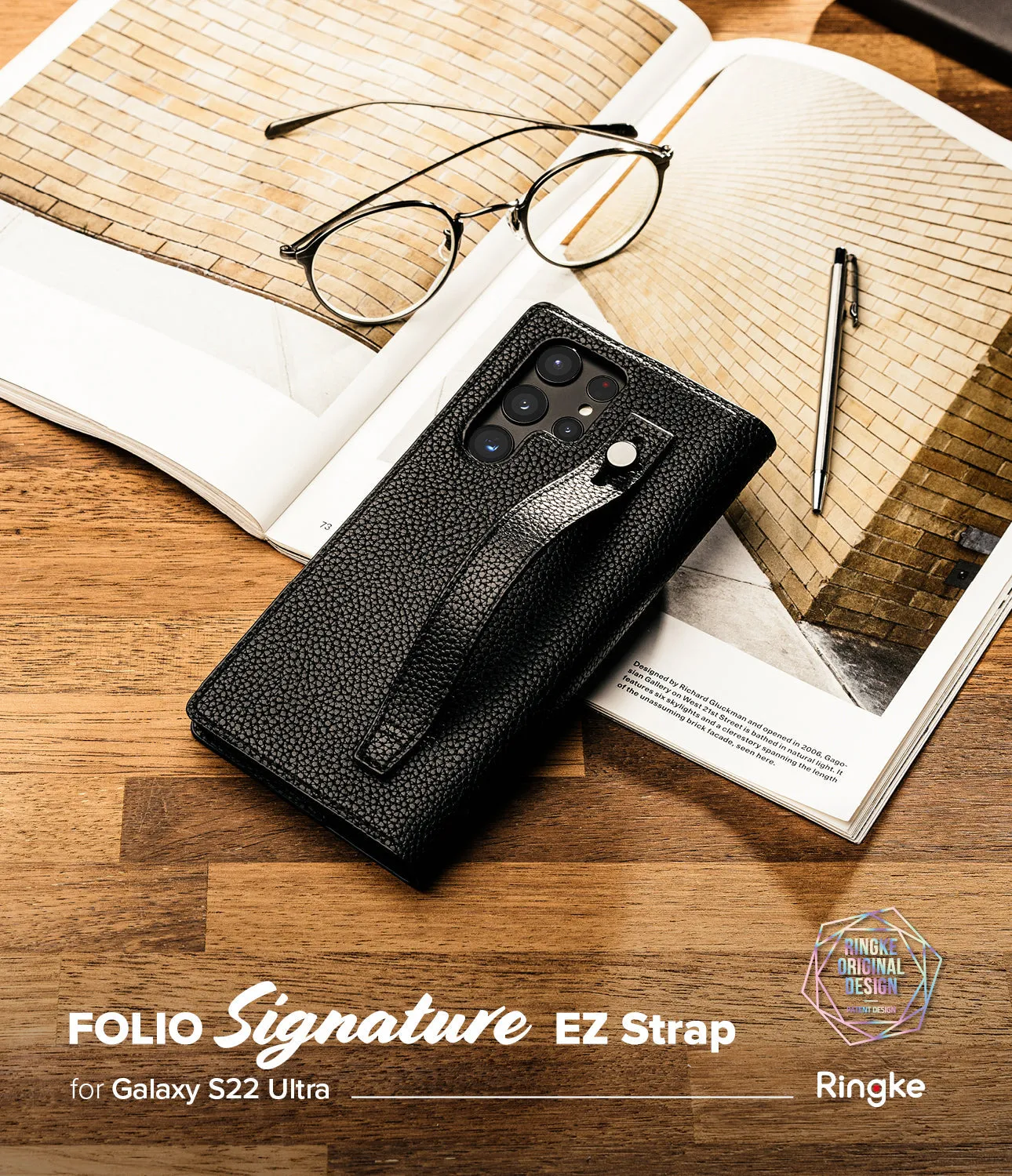 Samsung Galaxy S22 Ultra Case Cover| Folio Signature EZ Strap| Black