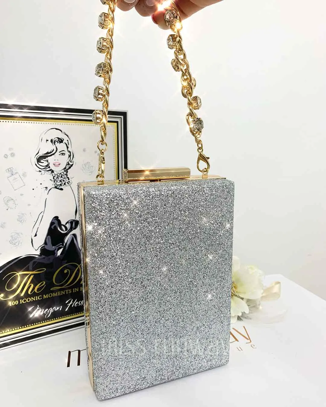 Sandy Glitter Box Clutch - Silver