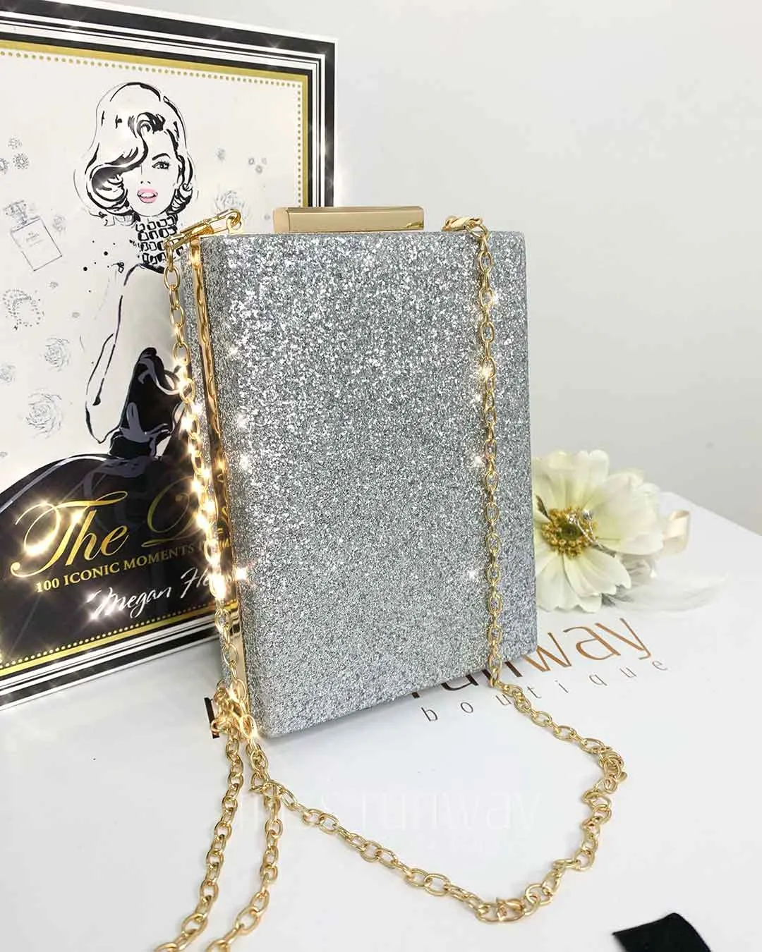 Sandy Glitter Box Clutch - Silver