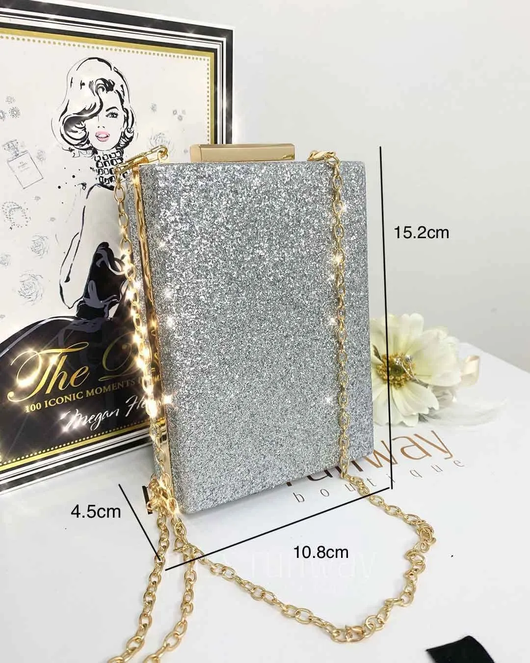 Sandy Glitter Box Clutch - Silver