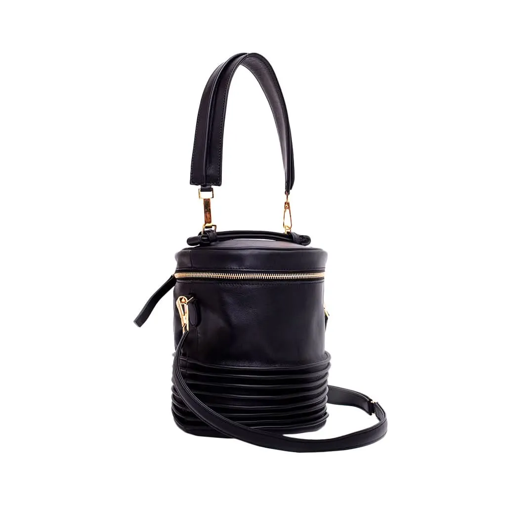 Sara Valente Tuba Nappa Bucket Bag - Calfskin Leather, Detachable Strap, Made in Italy