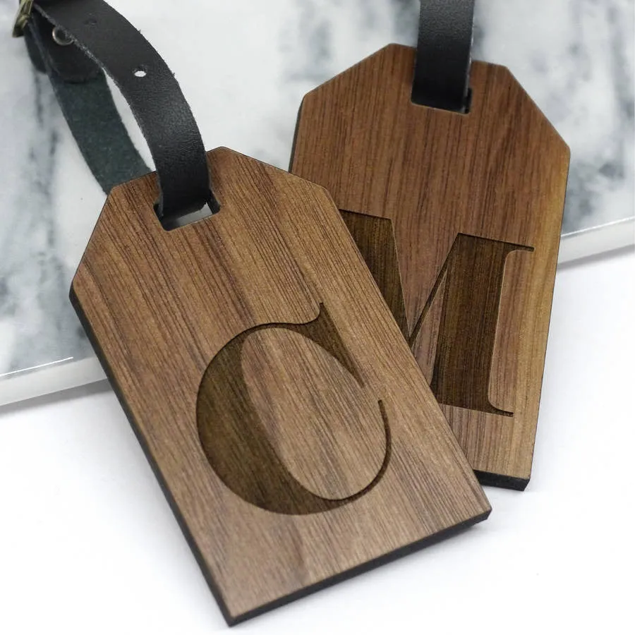 Set Of Two Personalised Wooden Letter Luggage Tags