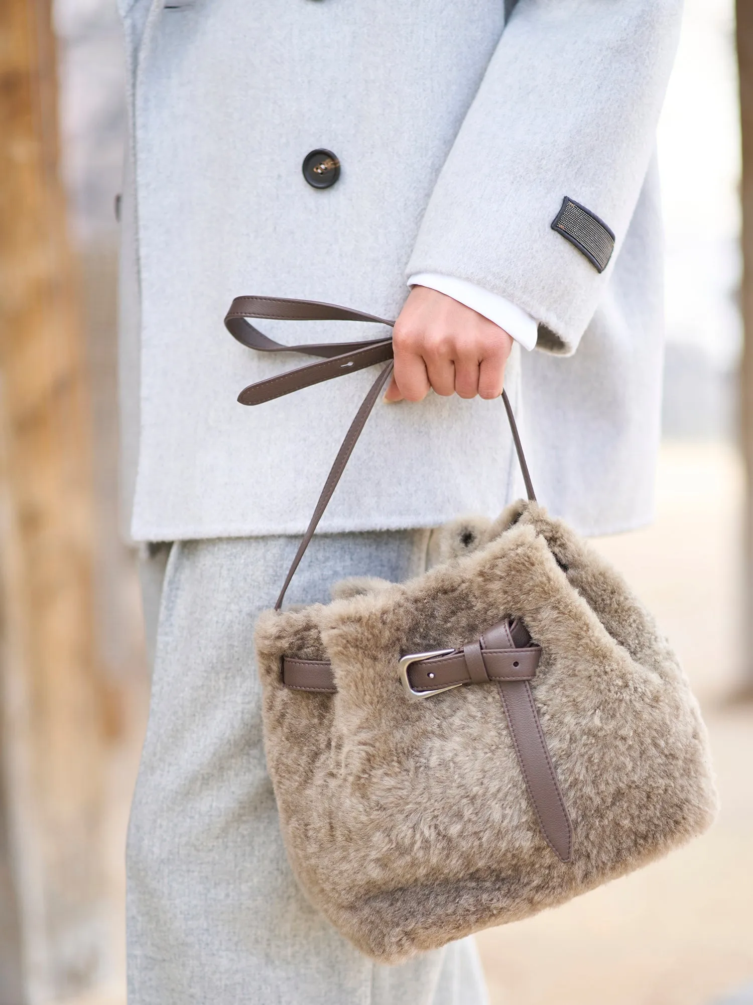 Shearling Bucket Bag