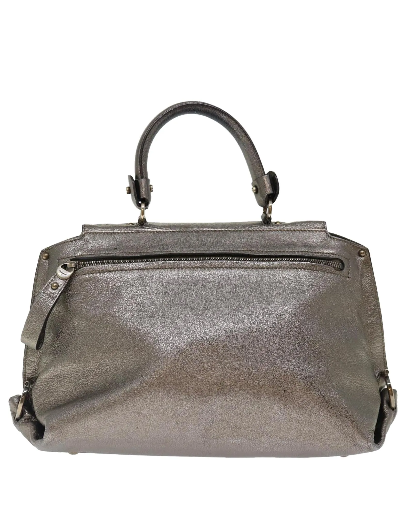 Silver Leather Gancini Hand Bag by Salvatore Ferragamo