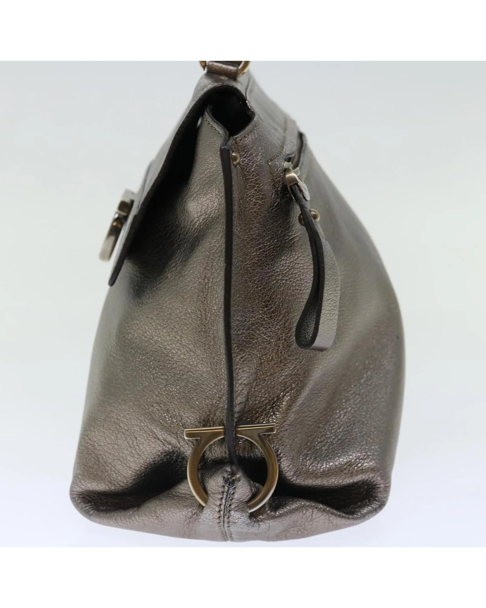 Silver Leather Gancini Hand Bag by Salvatore Ferragamo