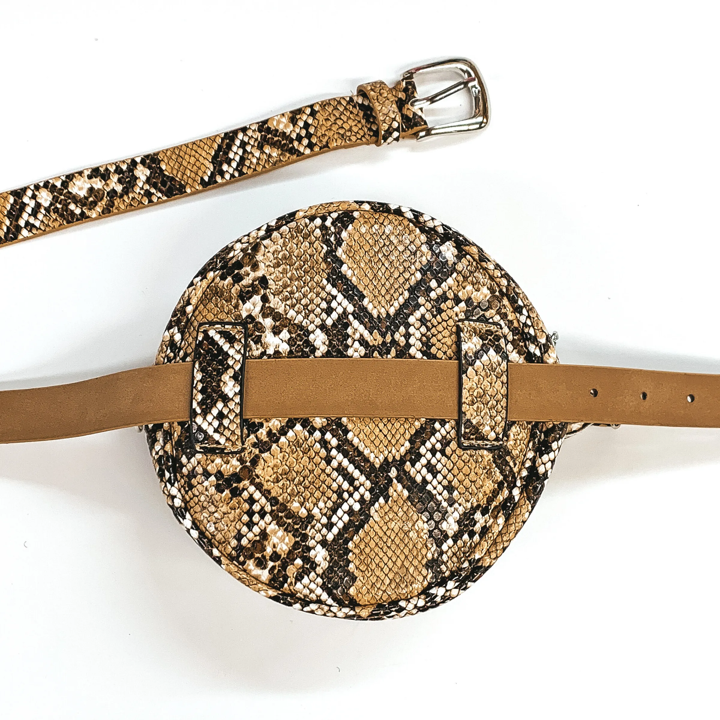 Snake Skin Print Round Multi Use Bag in Brown