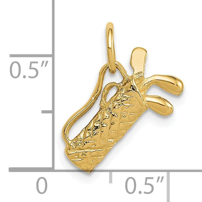 Solid 14 Yellow Gold 3 DGolf Bag Charm Pendant