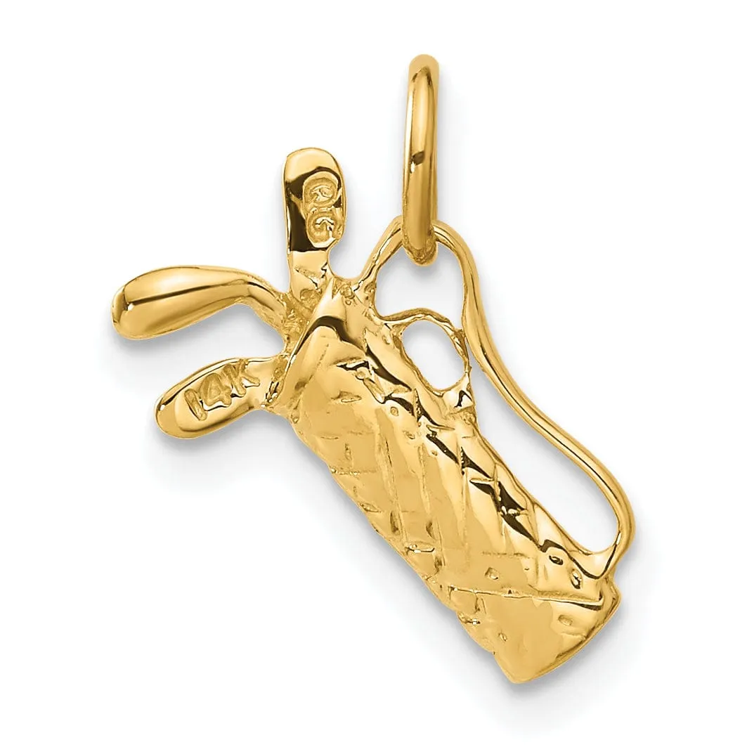 Solid 14 Yellow Gold 3 DGolf Bag Charm Pendant