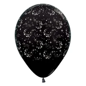 Sparkling Stars Metallic Black Balloons - 6 Pkt