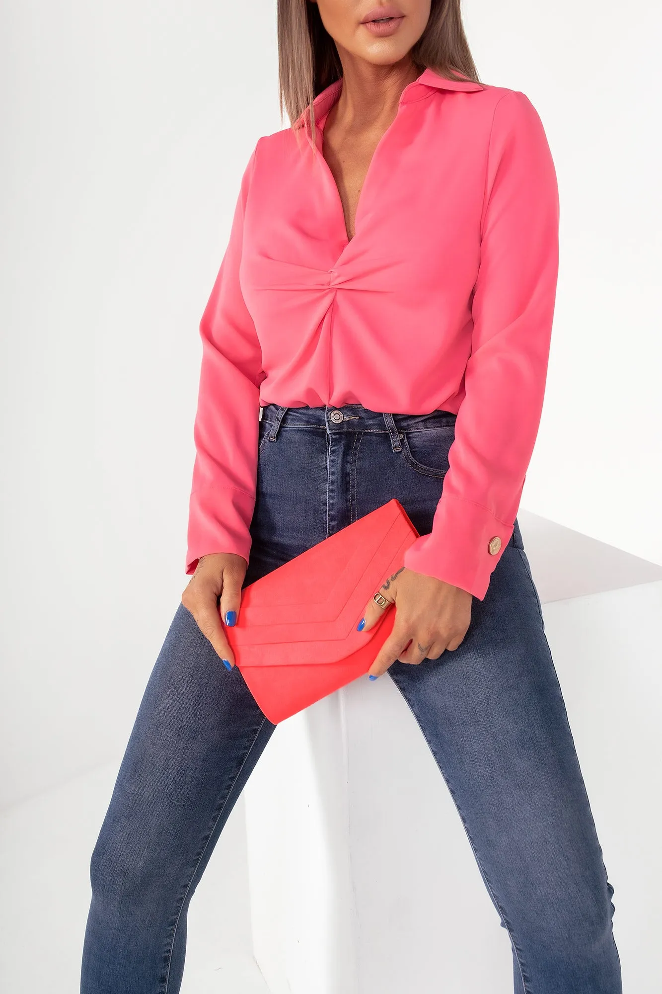 Stella Neon Coral Suedette Clutch Bag