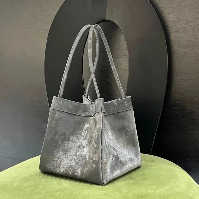 TAVIMART  -  Aesthetic Silver Womens Handbag 2024 New Fashion Chinese Style Bucket Bags Small Advanced Vintage Female Crossbody Bag