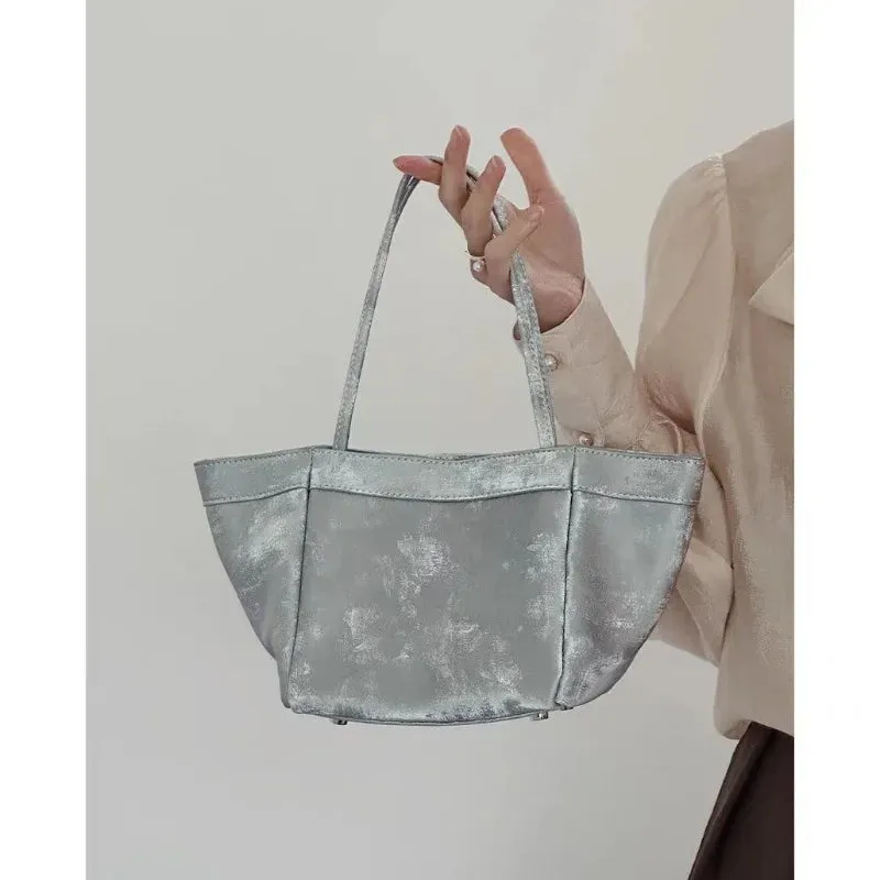 TAVIMART  -  Aesthetic Silver Womens Handbag 2024 New Fashion Chinese Style Bucket Bags Small Advanced Vintage Female Crossbody Bag