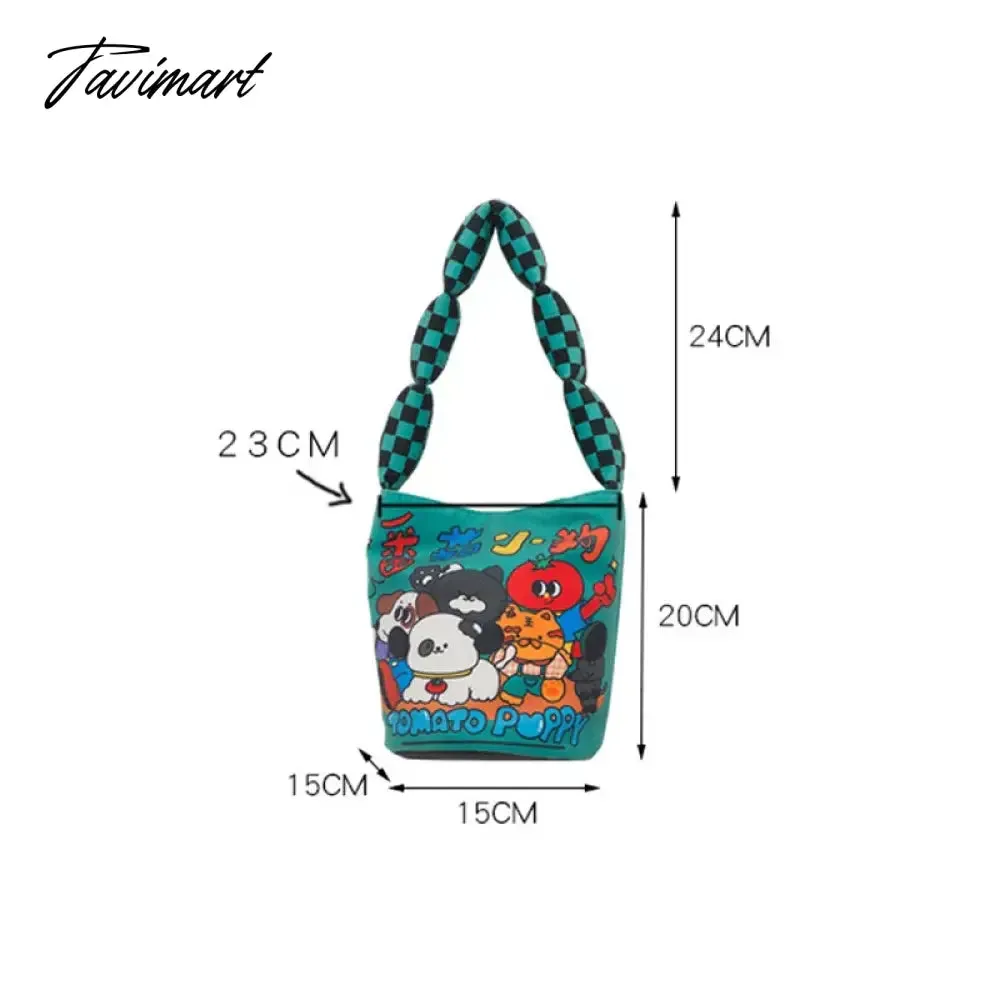 Tavimart Women Cotton Bucket Shaped Shoulder Bag Magnetic Buckle Tote Female Animal Cartoon Pattern Hand Carry Canvas Bags