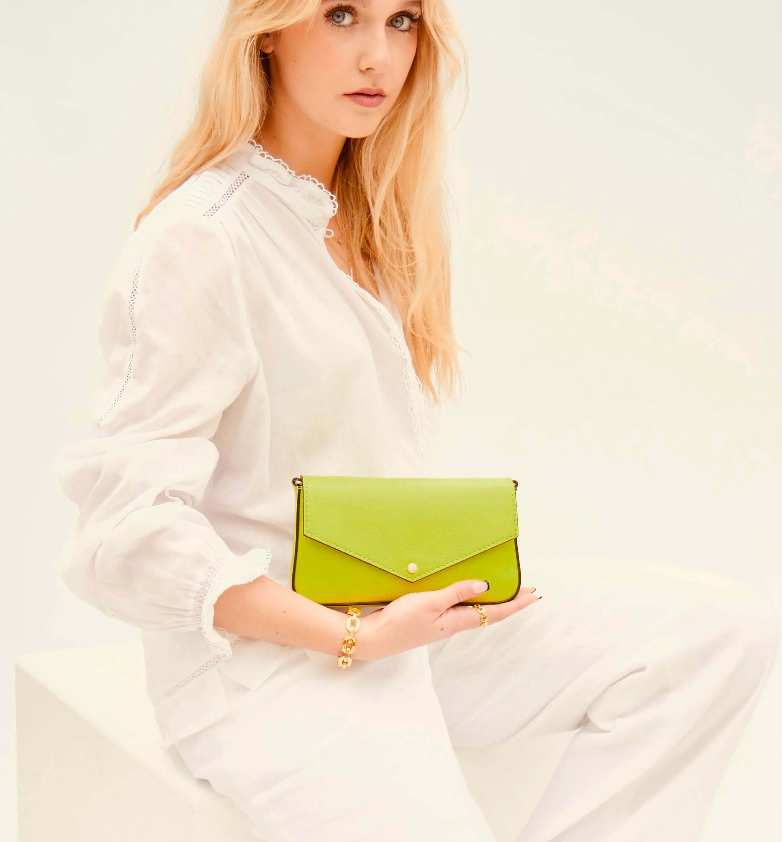 The Munro Lime Green Leather Shoulder Bag