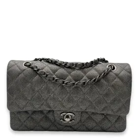 Timeless Classic Flap Medium Grey Shoulder Bag in Caviar Leather, Gunmetal hardware