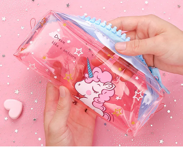 Transparent Unicorn Pencil Case Big Zipper