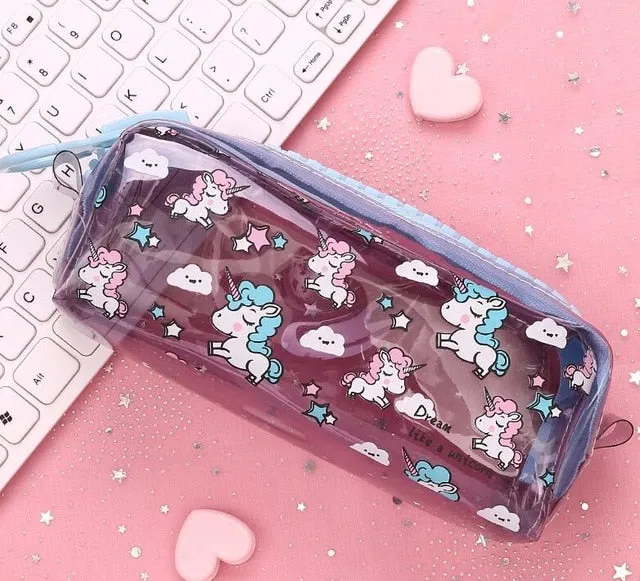 Transparent Unicorn Pencil Case Big Zipper