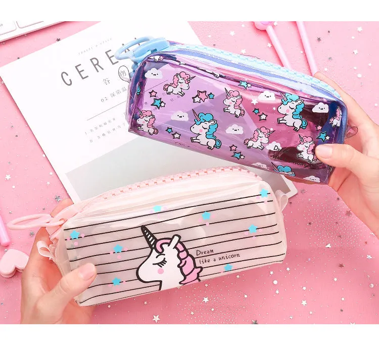 Transparent Unicorn Pencil Case Big Zipper