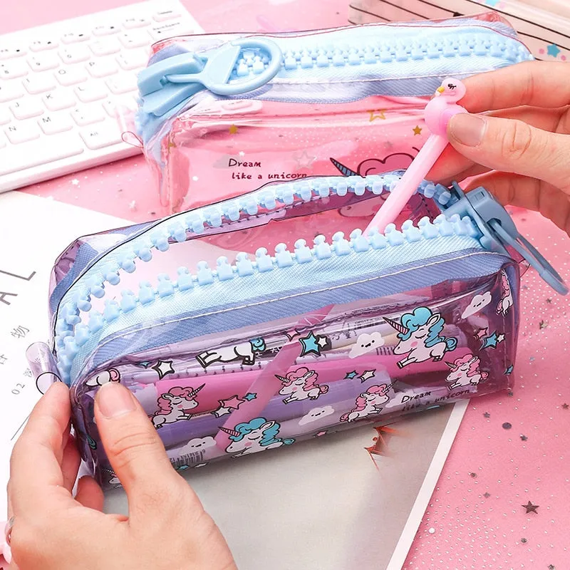 Transparent Unicorn Pencil Case Big Zipper