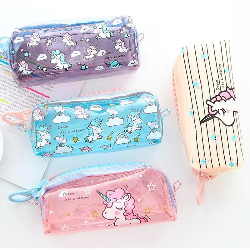 Transparent Unicorn Pencil Case Big Zipper