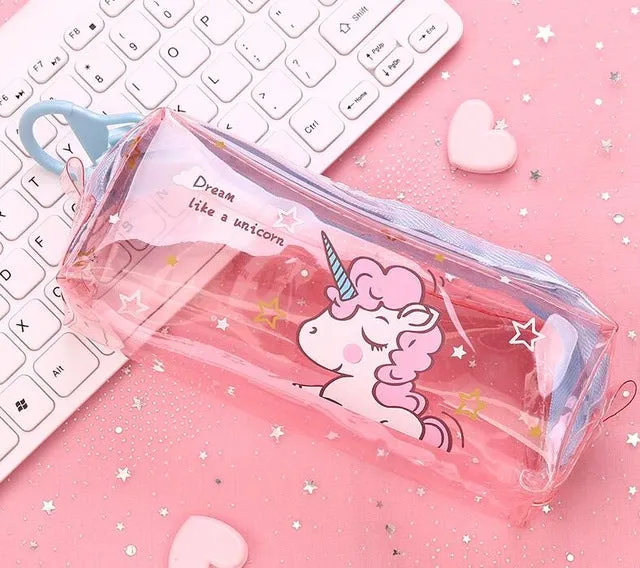 Transparent Unicorn Pencil Case Big Zipper