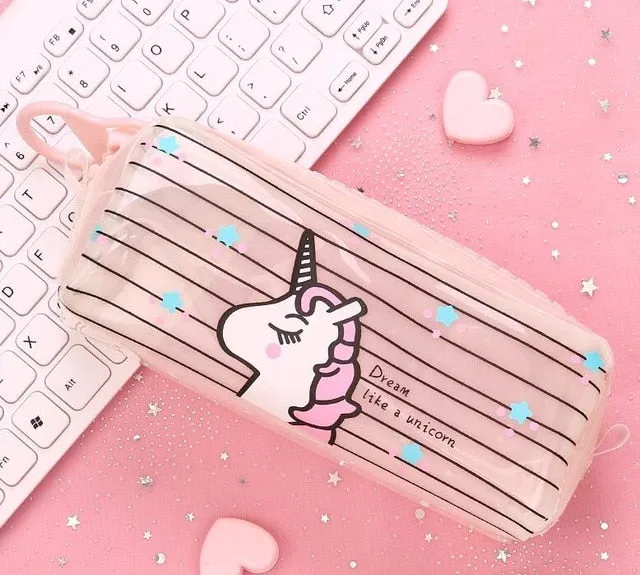 Transparent Unicorn Pencil Case Big Zipper