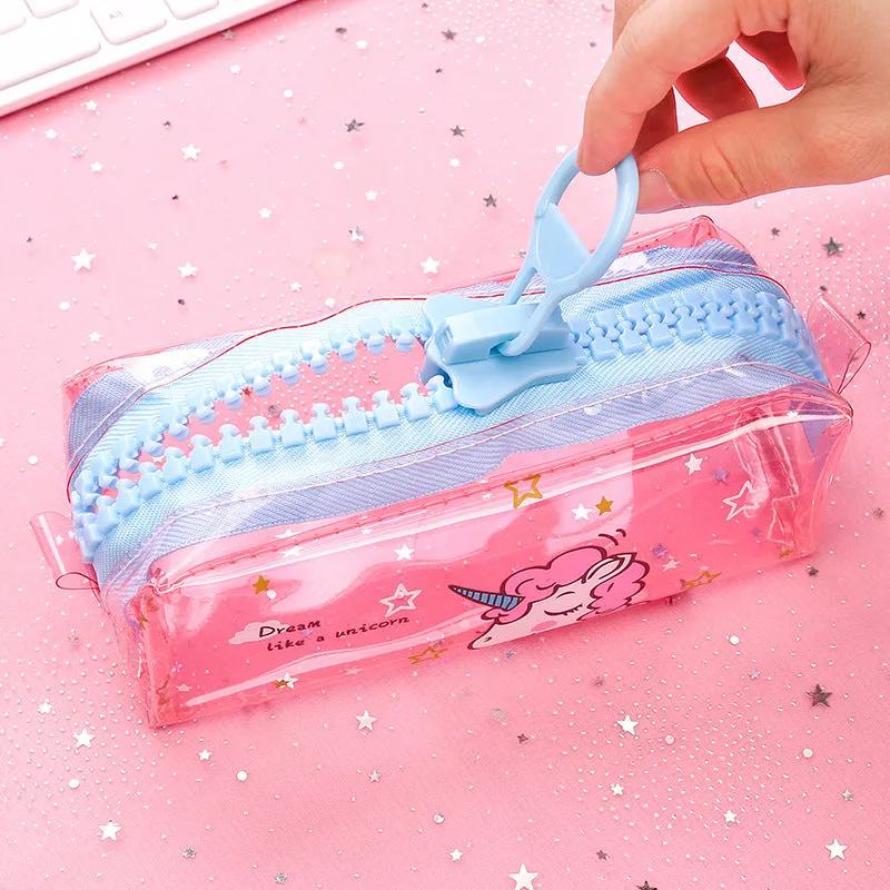 Transparent Unicorn Pencil Case Big Zipper