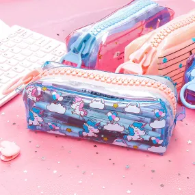 Transparent Unicorn Pencil Case Big Zipper