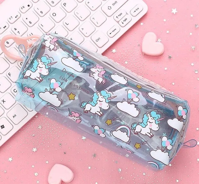 Transparent Unicorn Pencil Case Big Zipper