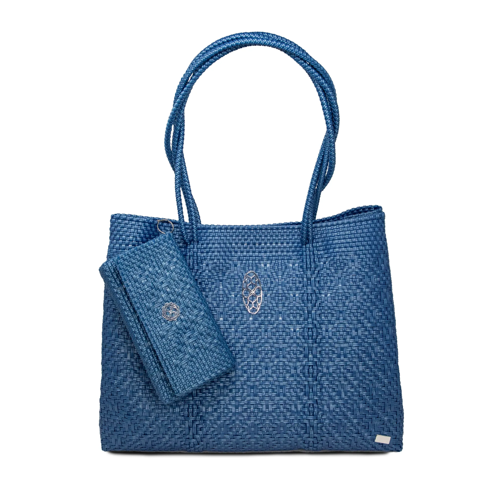 TRAVEL DENIM BLUE TOTE WITH CLUTCH