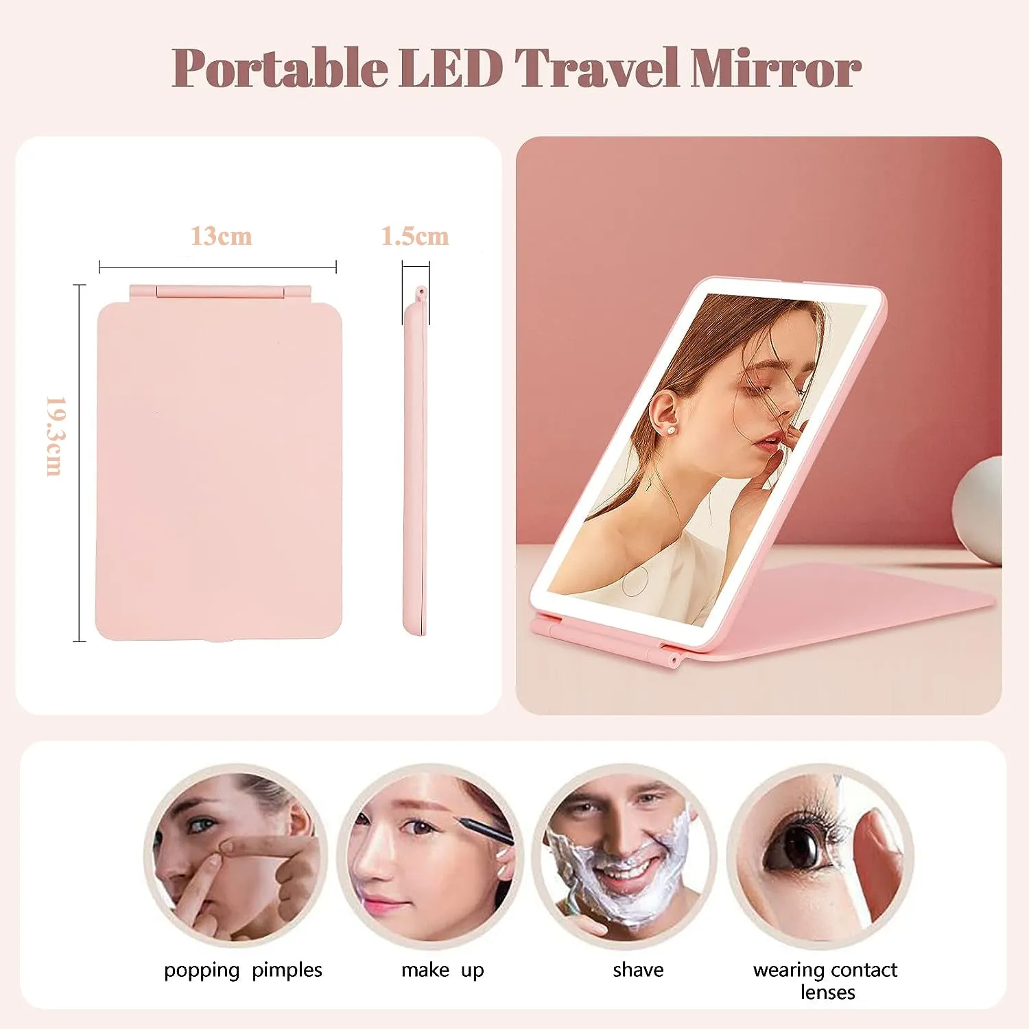 Travel Mirror Rechargeable Makeup Mirrors-Pink