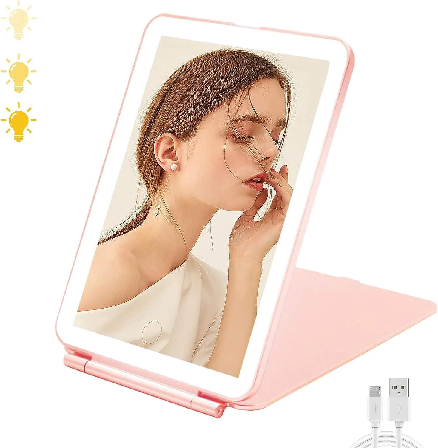 Travel Mirror Rechargeable Makeup Mirrors-Pink