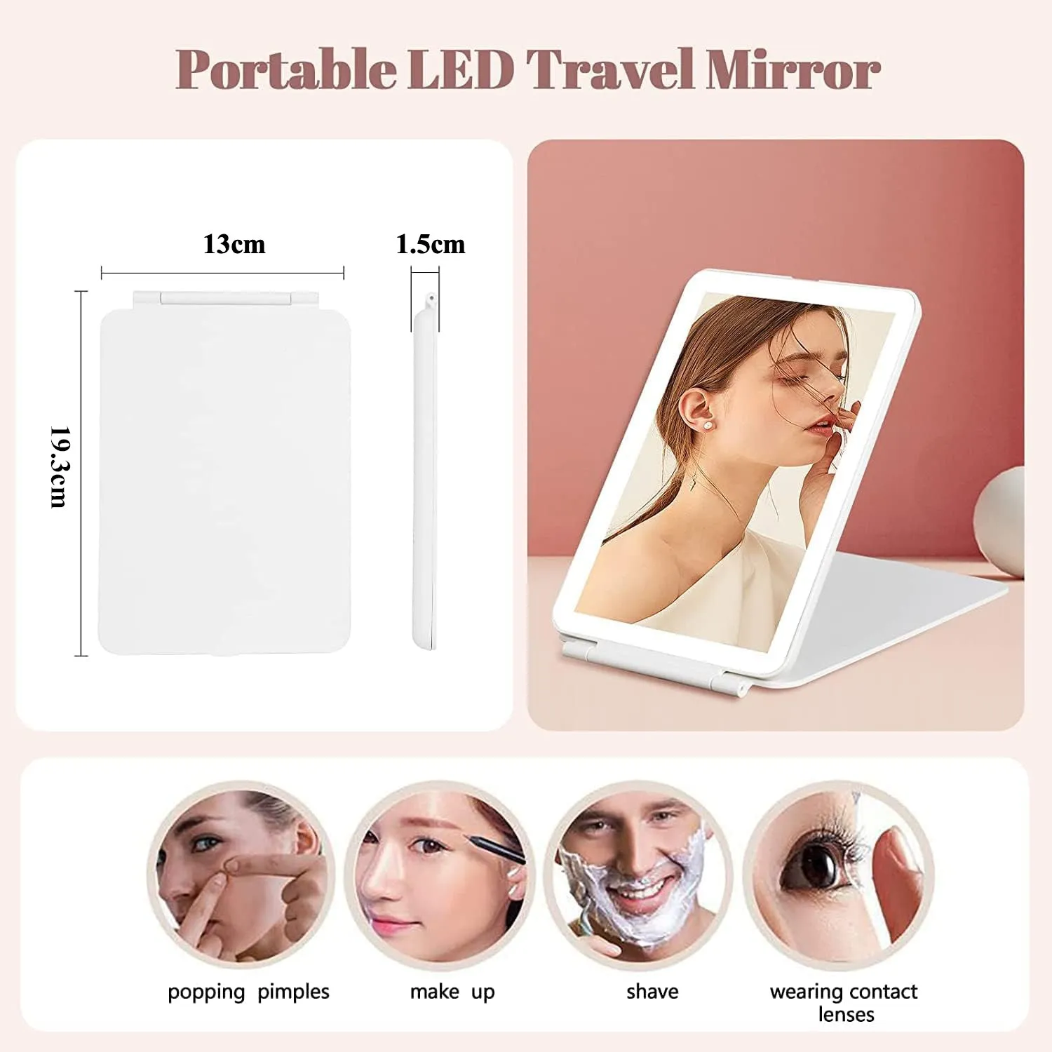 Travel Mirror Rechargeable Makeup Mirrors-White