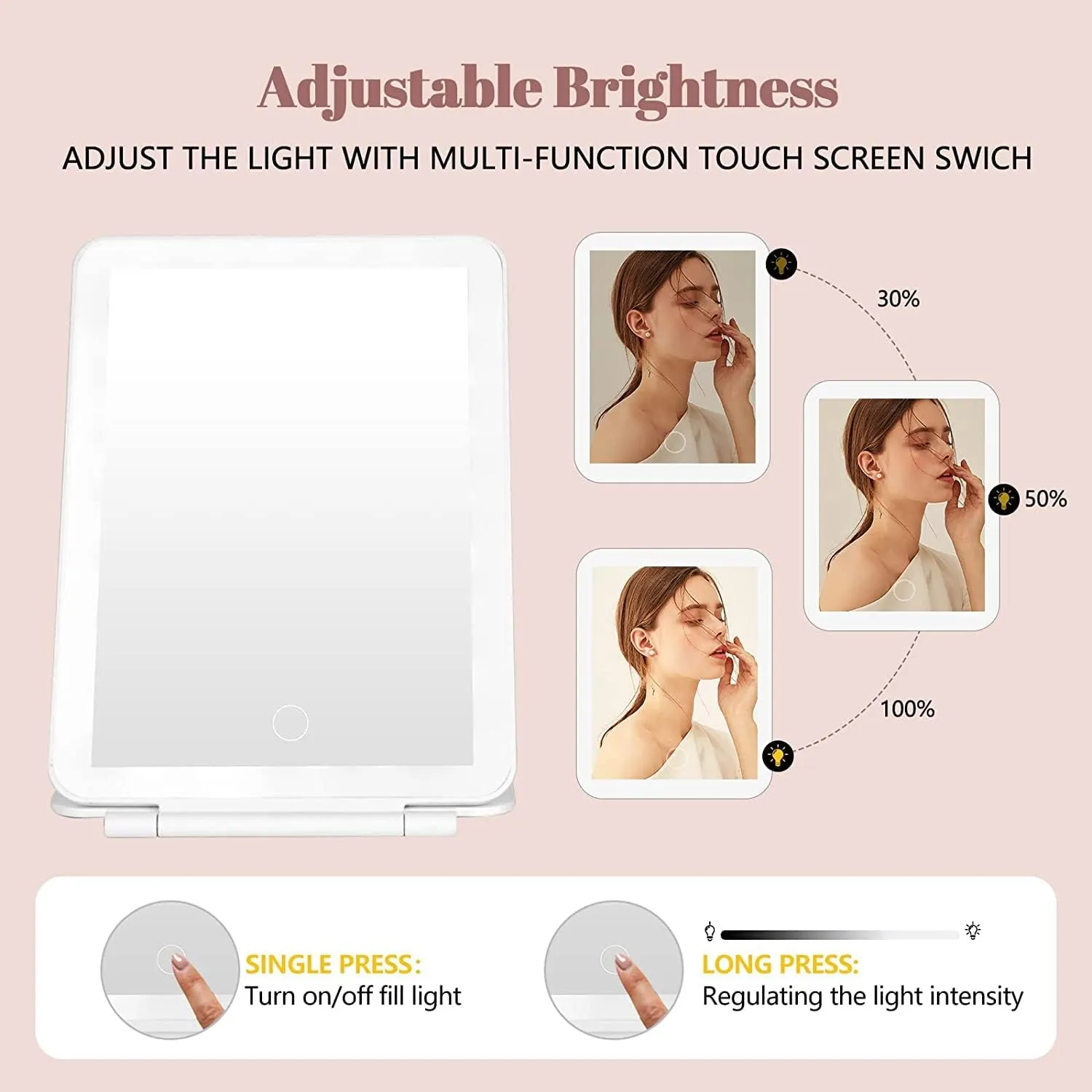 Travel Mirror Rechargeable Makeup Mirrors-White