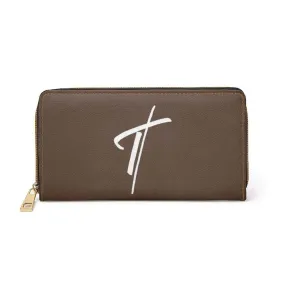 Uniquely You Womens Wallet - Zip Purse / Dark Brown & White Cross