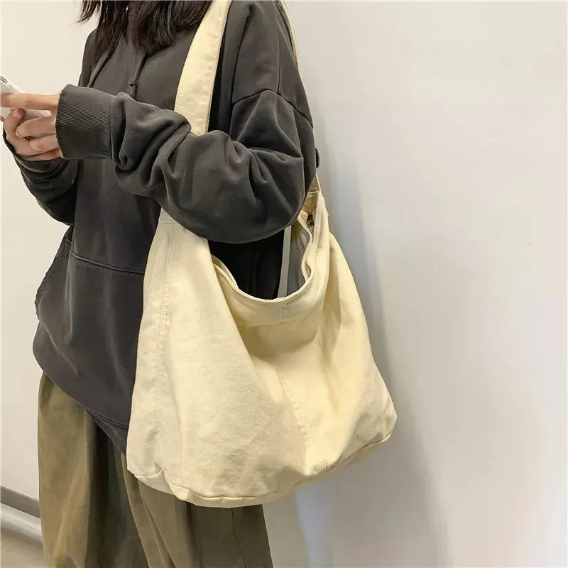 Uniwim Getadme-Shoulder Bag Women Shopper Canvas Tote Bag Female Solid Simple Large Capacity Crossbody Bags Women Designer Handbags