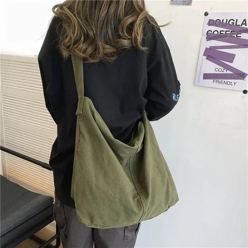 Uniwim Getadme-Shoulder Bag Women Shopper Canvas Tote Bag Female Solid Simple Large Capacity Crossbody Bags Women Designer Handbags