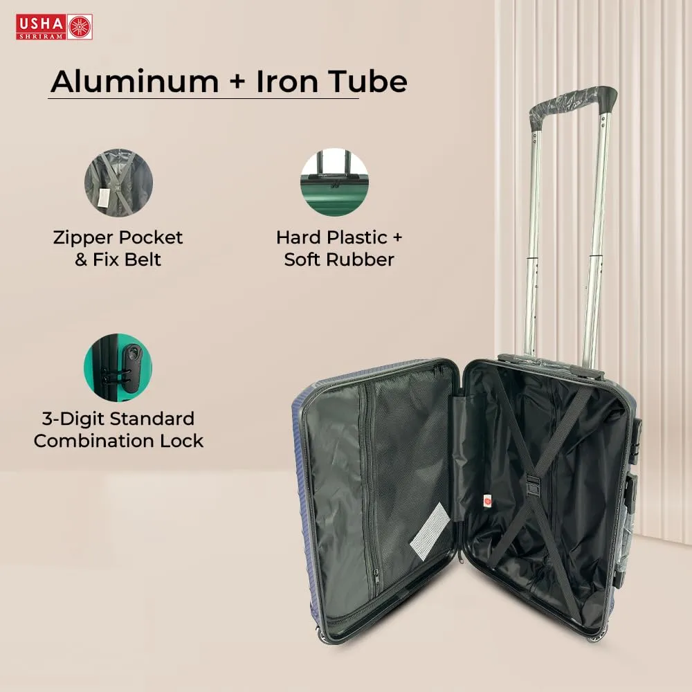 USHA SHRIRAM Polypropylene (Cabin Bag) 20 inch Luggage Bag (55cm)|Trolley Suitcase for Travel | Travel Luggage for Men Women |360 Wheel | Travel Bags for Luggage Trolley | Carry On Suitcase (Green)