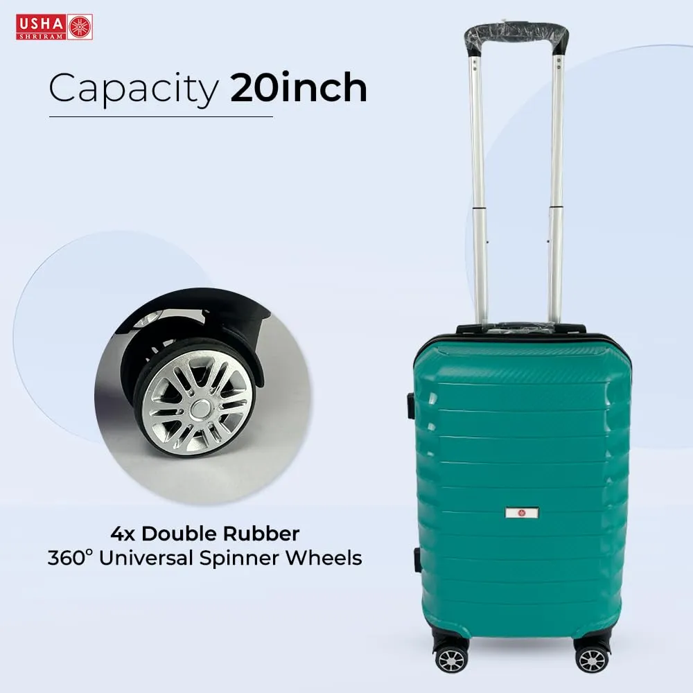 USHA SHRIRAM Polypropylene (Cabin Bag) 20 inch Luggage Bag (55cm)|Trolley Suitcase for Travel | Travel Luggage for Men Women |360 Wheel | Travel Bags for Luggage Trolley | Carry On Suitcase (Green)