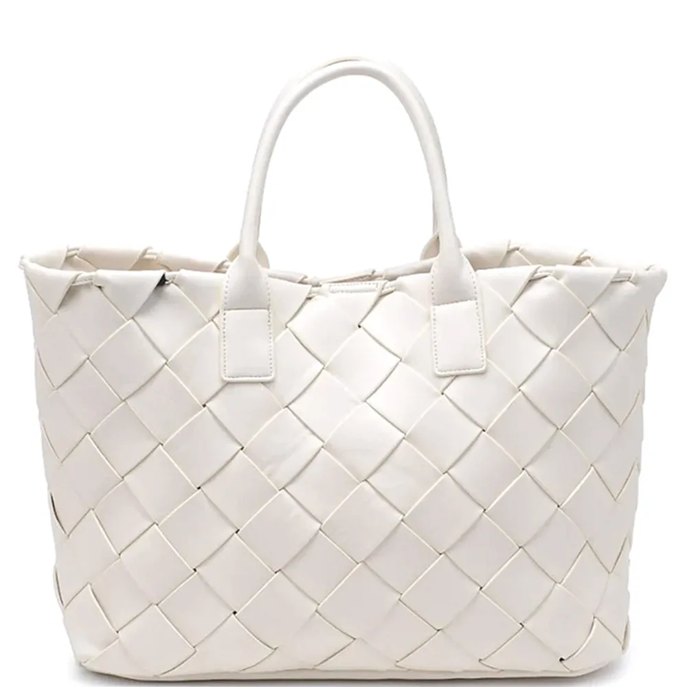 VEGAN LEATHER WOVEN TOTE