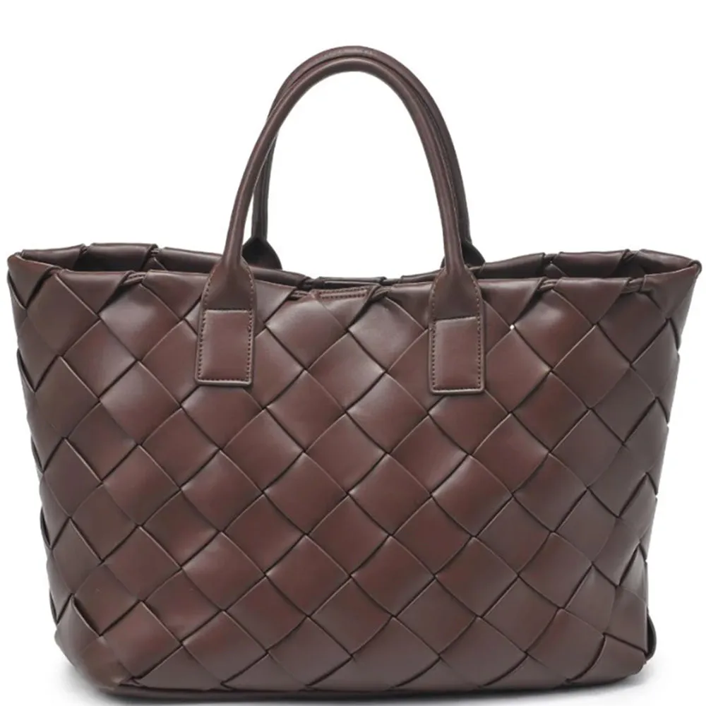 VEGAN LEATHER WOVEN TOTE