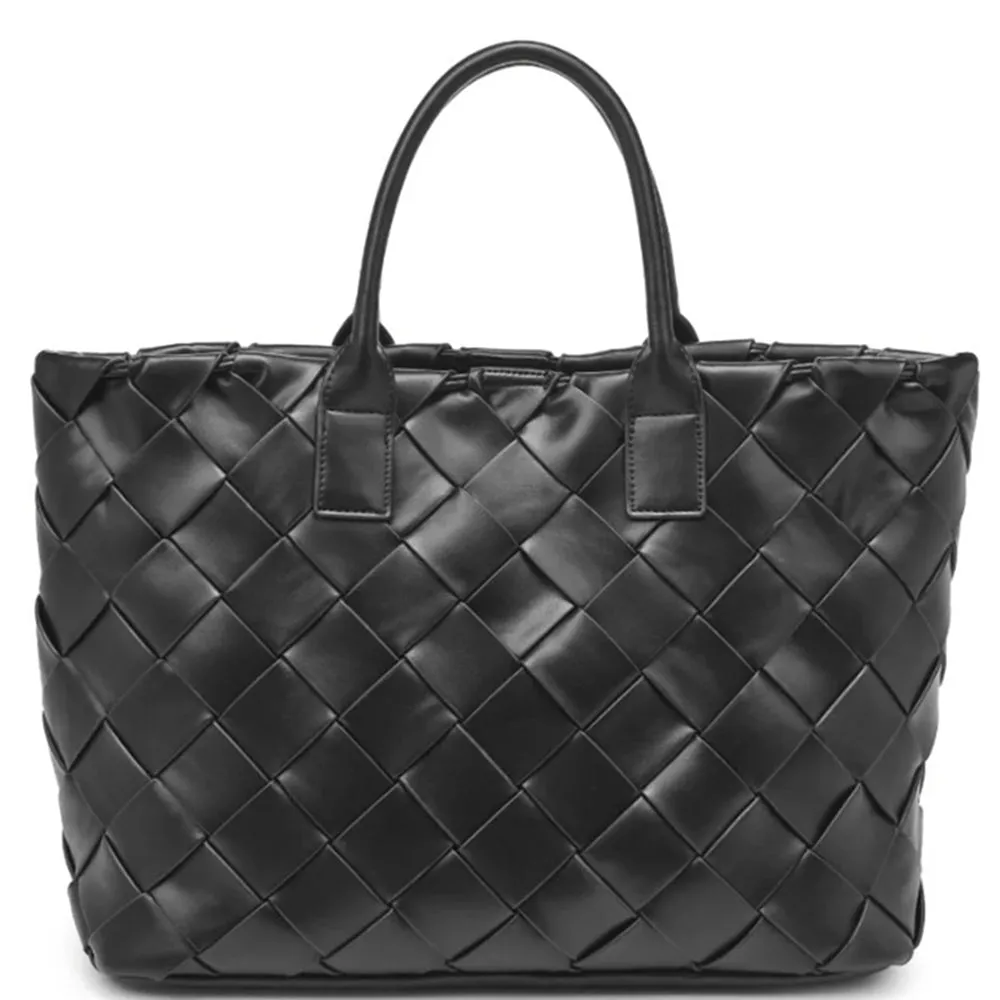 VEGAN LEATHER WOVEN TOTE