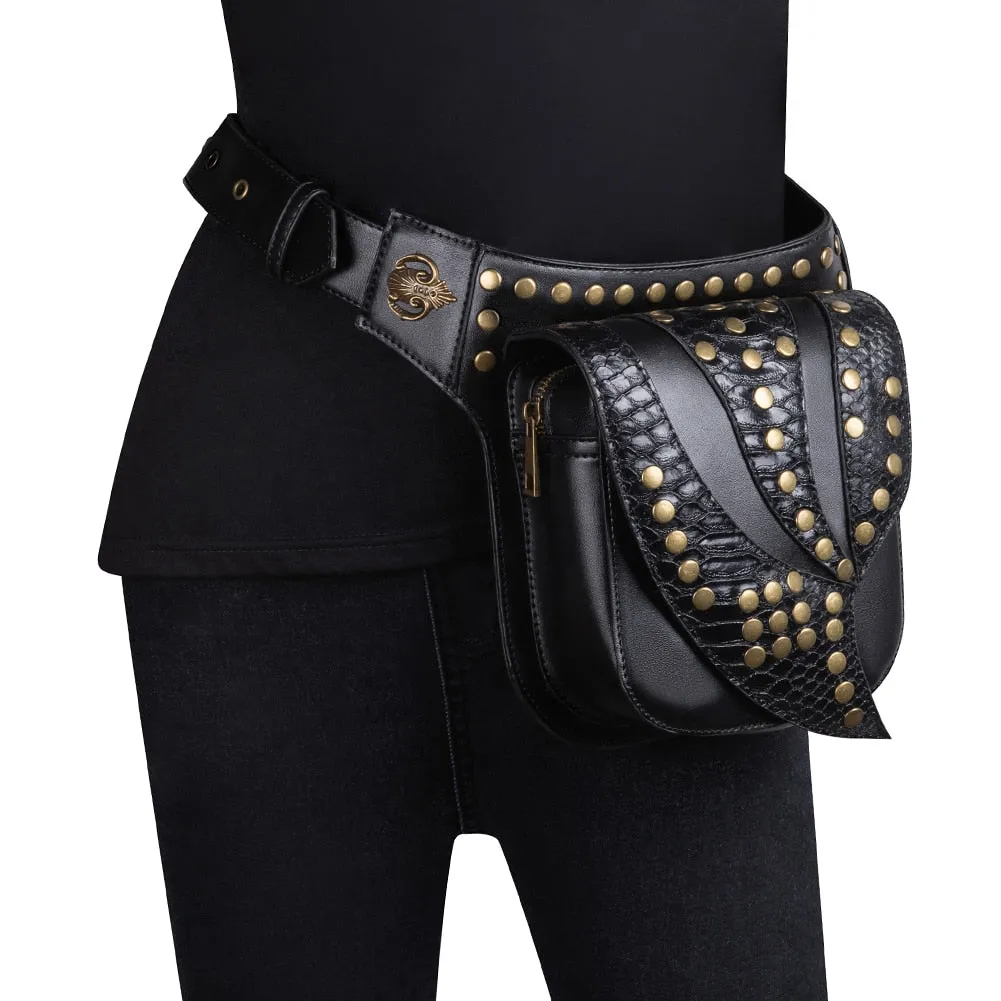 Vintage Steampunk Harley Rivet Leather Waist Biker Bag