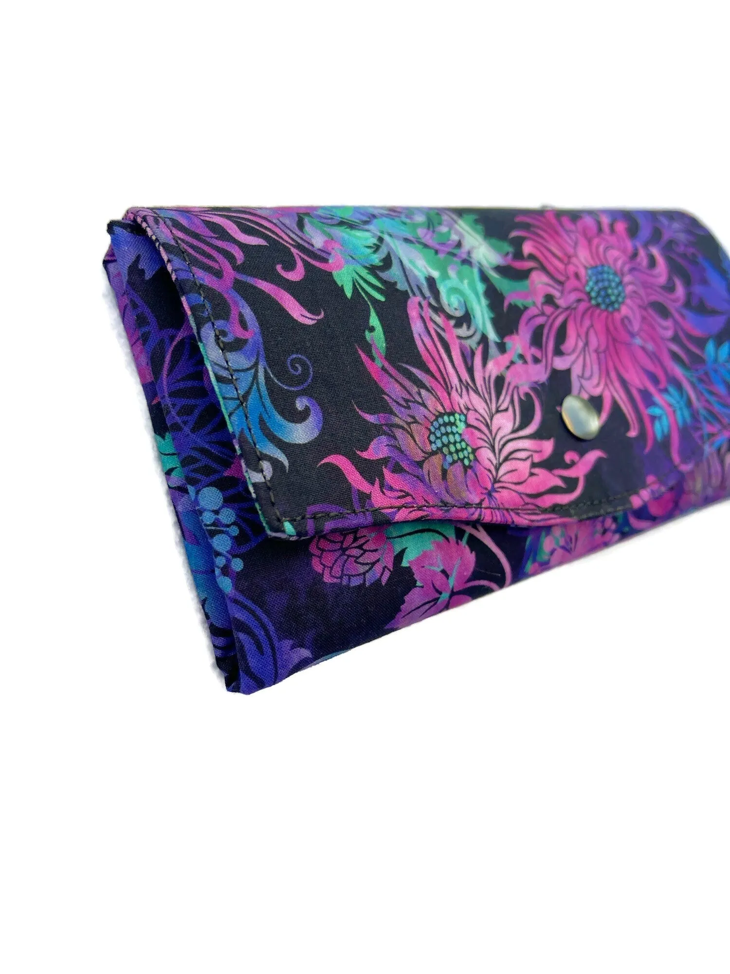 Wallet - Slim Large Wallet - Light Weight - Purple Floragraphics Fabric