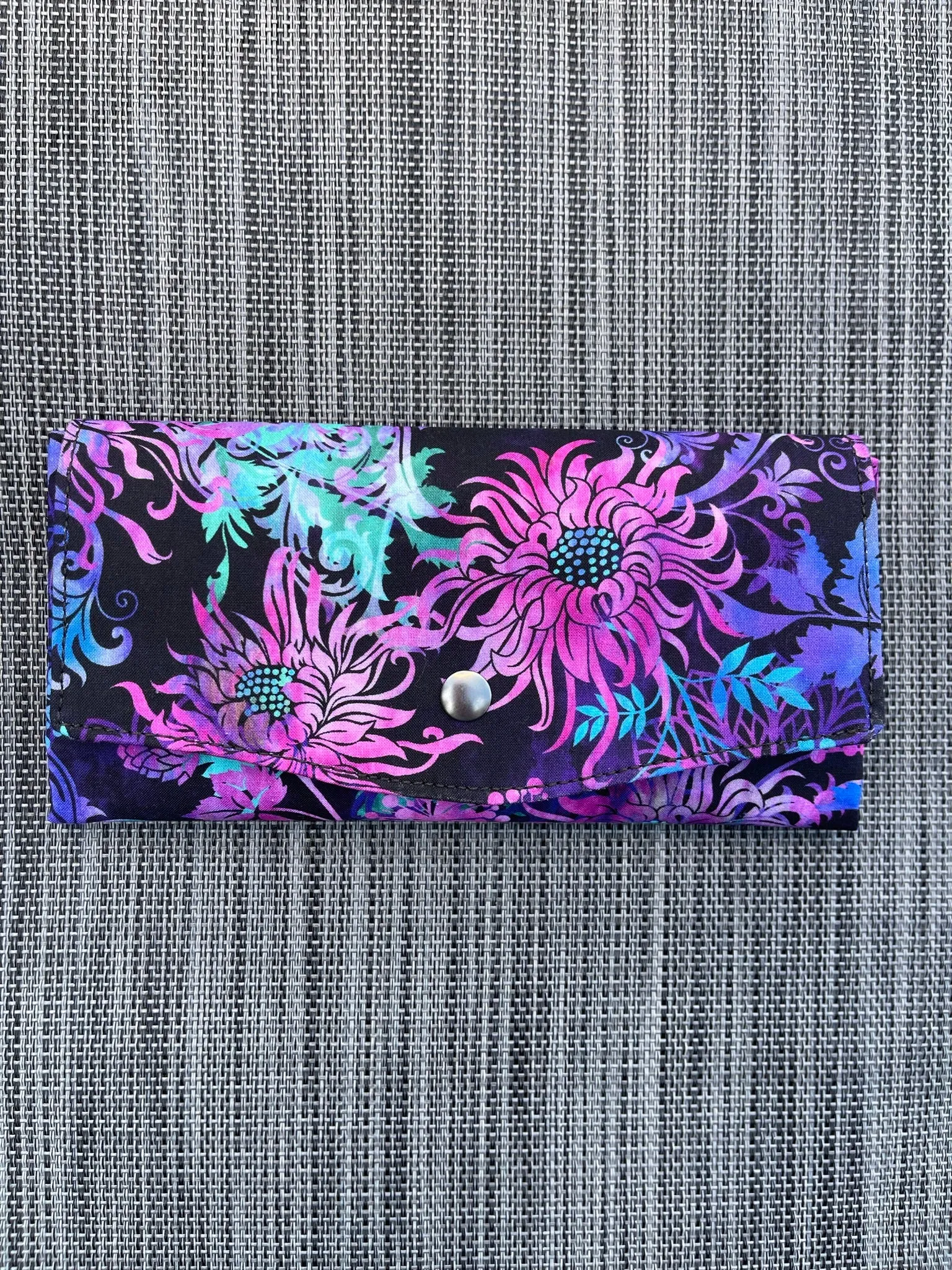 Wallet - Slim Large Wallet - Light Weight - Purple Floragraphics Fabric