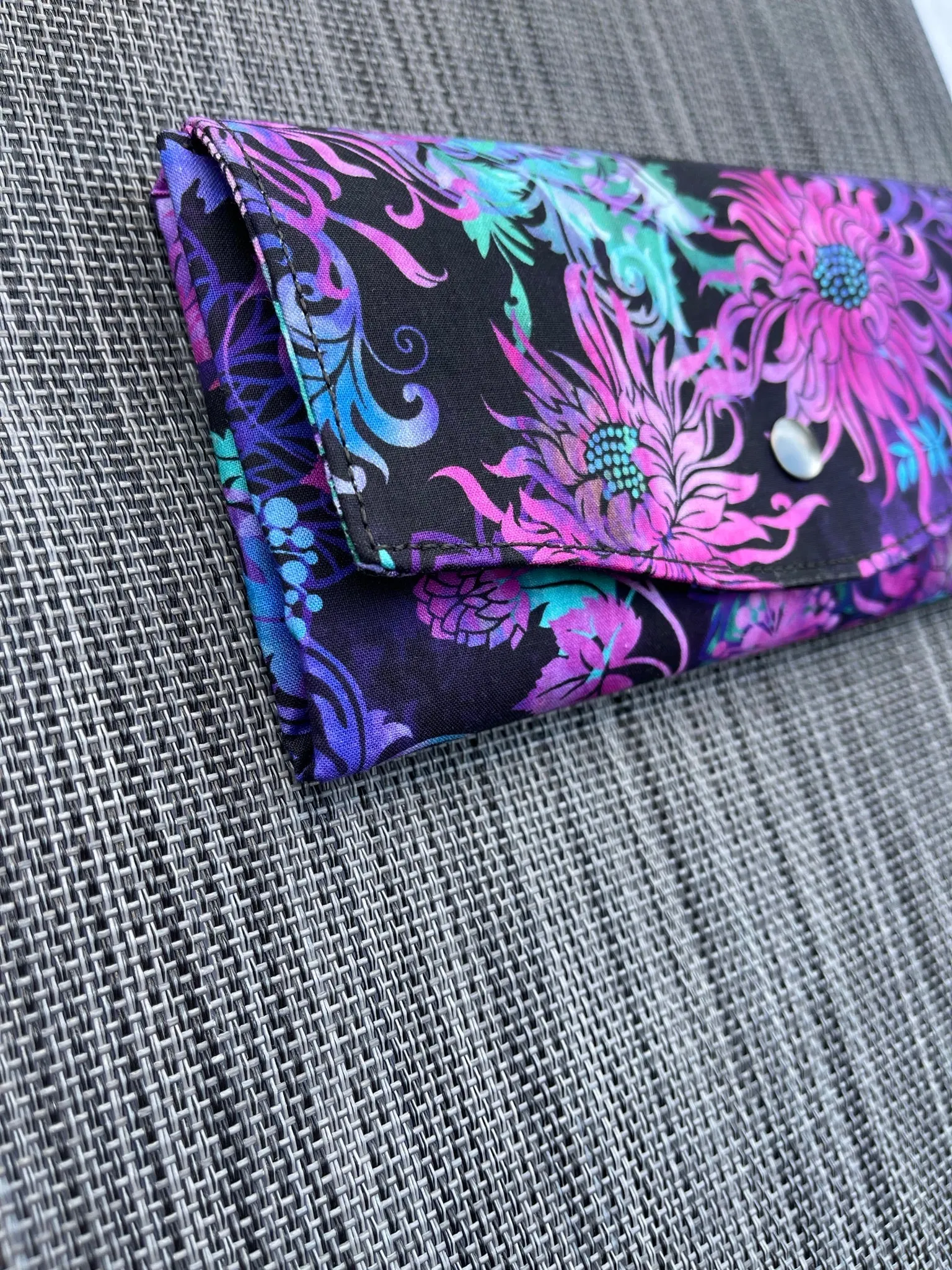 Wallet - Slim Large Wallet - Light Weight - Purple Floragraphics Fabric